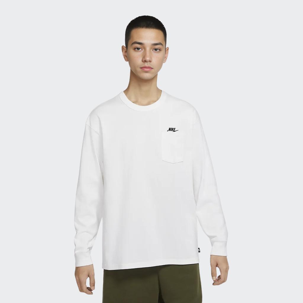 Nike Solid Color Letter Logo Sport Casual Round Neck Long Sleeve T-shirt Men Tops White DR7930-100