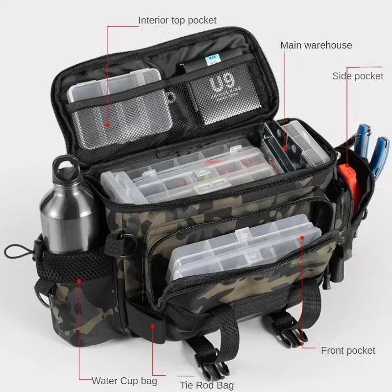 Fishing Tackle Backpack Lure Box Gear Storage Bag Fanny Pack for Men Fly Fishing Backpack with Rod Holder Sling Shoulder Bag
