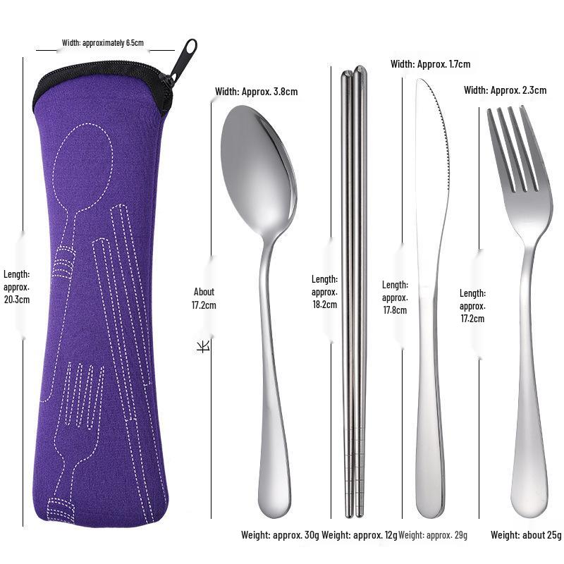 Stainless Steel Portable Cutlery Set with Cloth Bag - Includes Knife, Fork, Spoon & Chopsticks for Outdoor Travel