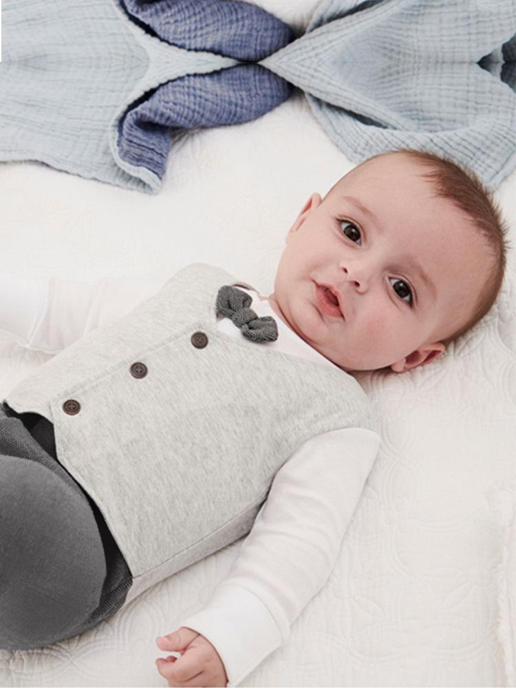 Body bébé quatre saisons: Combinaison formelle grise à manches longues pour nouveau-nés