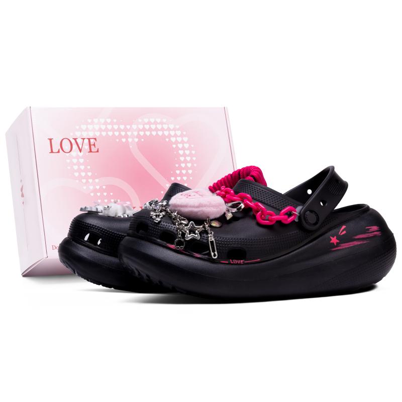 

Crocs Crush Clog Classic Crush Cool Black Sweetheart Подарочная коробка EVA Сладкая Крутая Девушка Удобные и Универсальные Обувь с Отверстиями Унисекс Черный 37-38