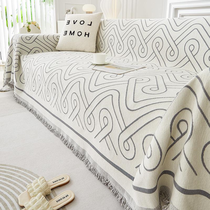 Geometric Chenille Sofa Towel Four Seasons All-Inclusive Sofa Cover Dust Cover Living Room Straight Row Sofa One Piece Cover Cloth