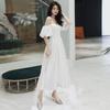 White Dress Women's 1011 New Banquet Temperament Socialite Long Dress Party One-word Shoulder Tube Top Evening Dress