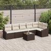 7 Piece Sofa Set with Cushions Brown Poly Rattan