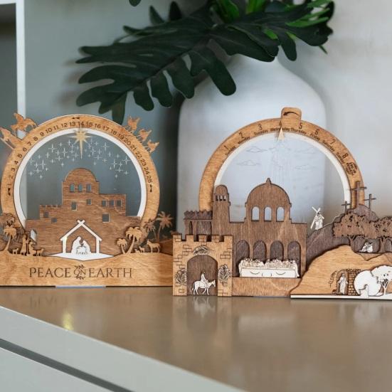 Odpočítávací ozdoba s betlémem, Vánoční osvětlený betlémový střed, Vzkříšení Ježíše, Velikonoční ozdoba pro vnitřní stolní krbovou římsu