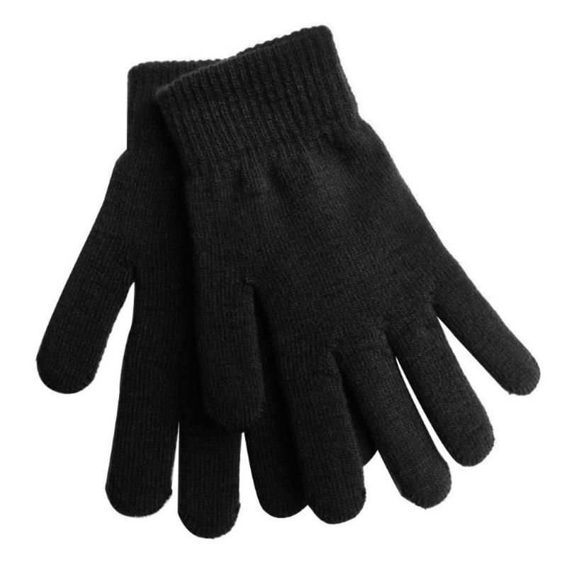 

Unisex Full Finger Gloves Winter Stretchy Knit Solid Color Cold Weather Windproof Mittens Wrist Length Hand Warmer чорний