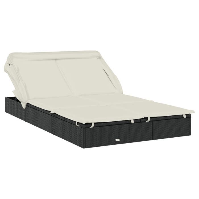 VidaXL 2-seater Sun Lounger with Foldable Roof Black 213x118x97 Cm, Lounge Chair, Outdoor Lounge Chair, Daybed, Bed of 319650
