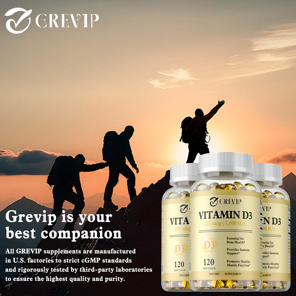 Vitamin D3 5000 IU (125 Mcg) 120 Softgels — Bone Health, Immune Support, Daily Wellness