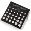15-Pair Retro & Geometric Stud Earring Set: Pearl & Six-Claw Cubic Zirconia