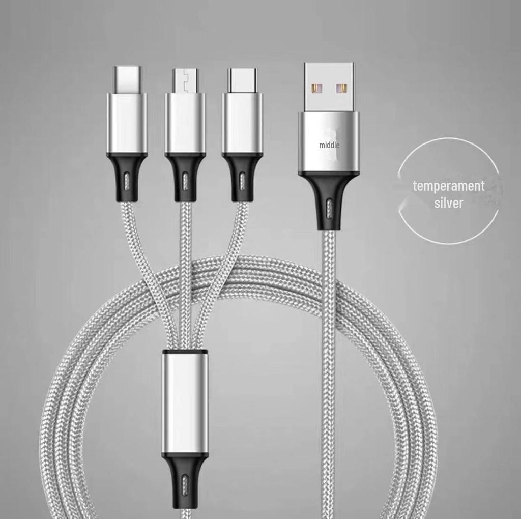 100W Fishing Net 6A Fast Charging Type-C Braided 3-in-1 Cable with Custom Logo