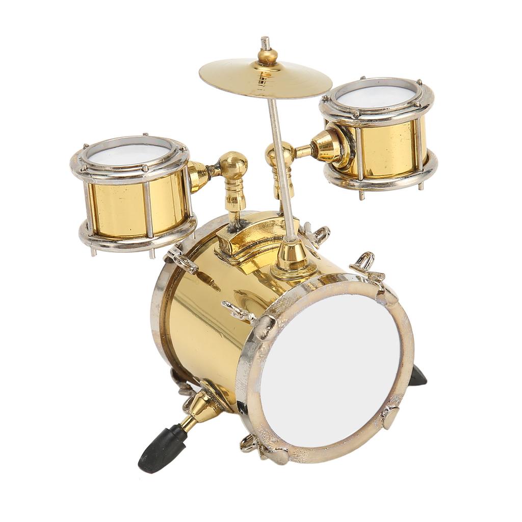 Copper Miniature Drum Set Model with Case Mini Percussion Musical Instrument Model Dollhouse Ornament