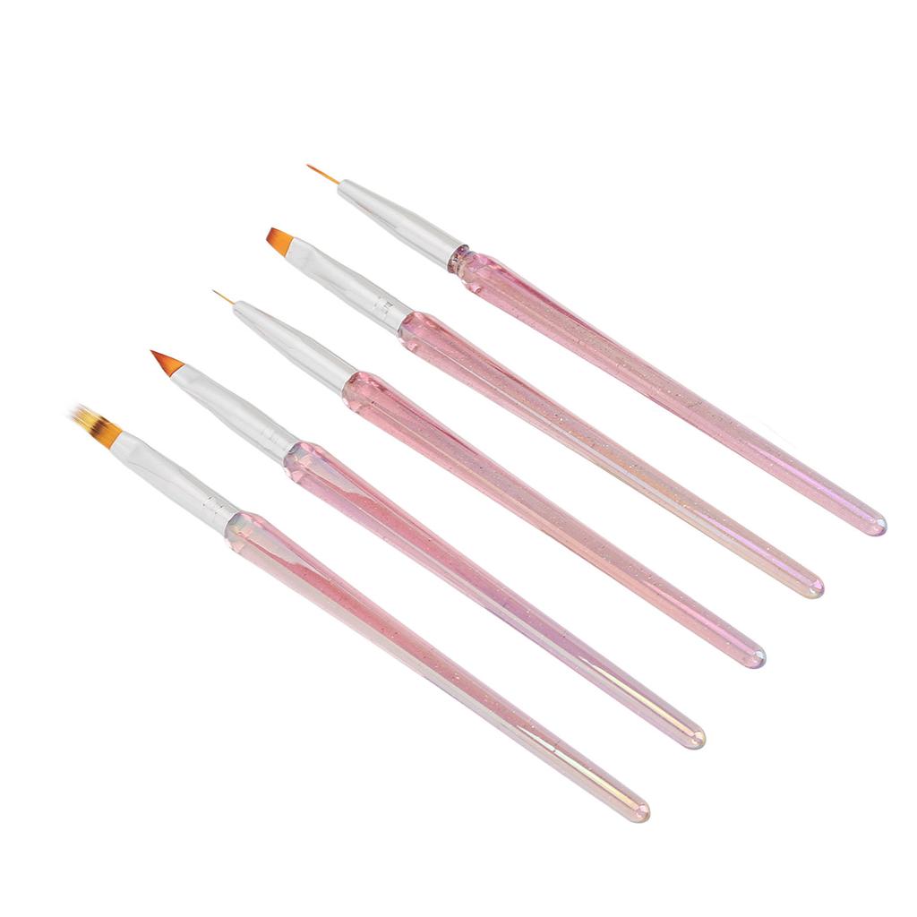 5pcs Nail Art Brushes Set Various Shapes Fine Drawing Nail Art Striping Brushes Transparent