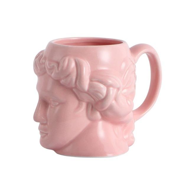 Art Decor Colored Ceramic Coffee Cup Ancient Greece Apollo David Head Mug Sculpture Desktop Ornament Office Water Cup 501-600ml розовый