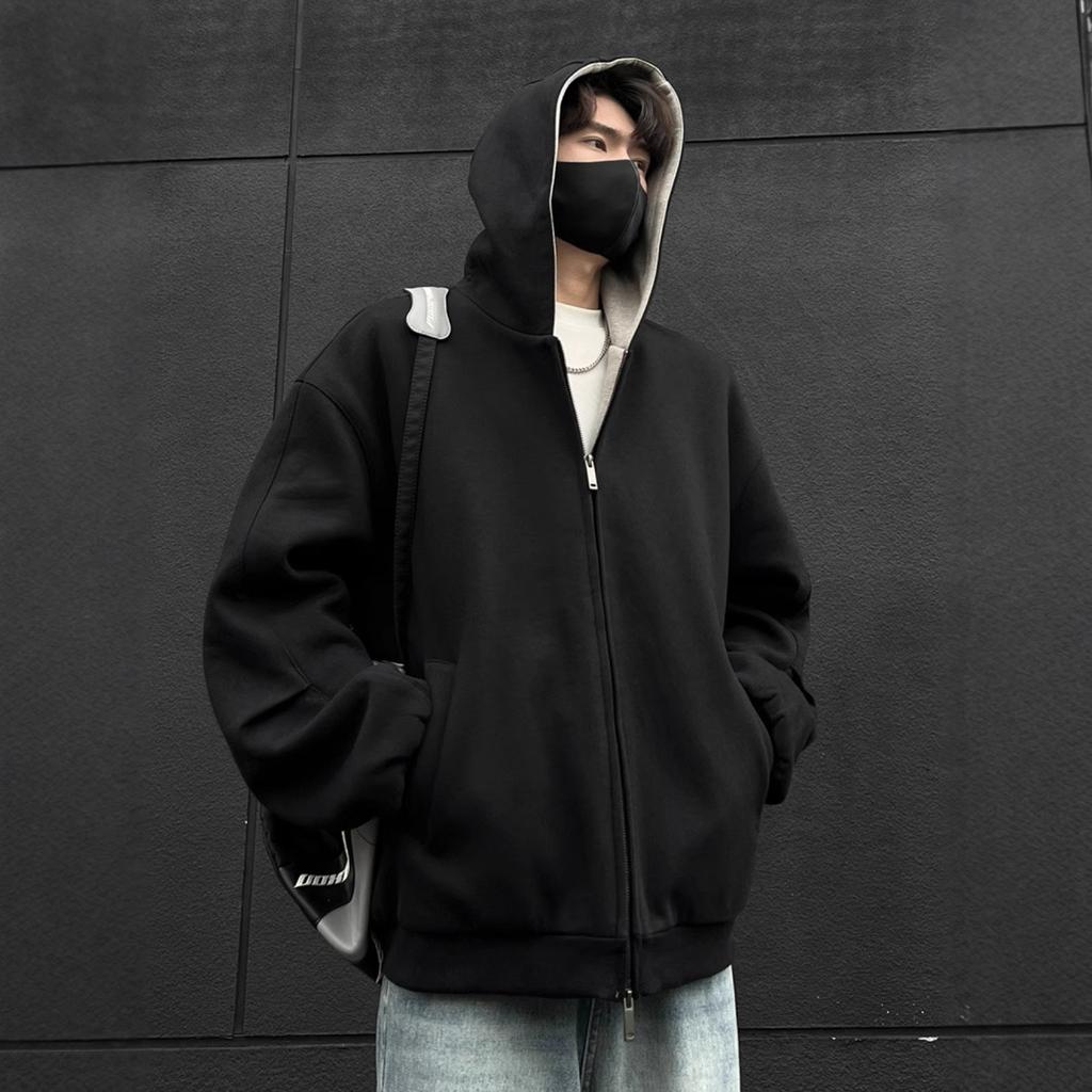 Herren Herbst- und Winter-Cardigan-Sweatshirt mit doppeltem Reißverschluss, Übergröße, locker, Jugend-Sportjacke