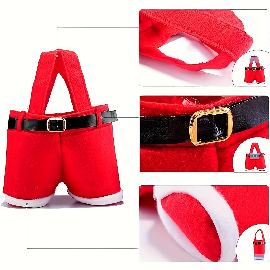 6pcs Festive Christmas Santa Claus Pants Candy Bags - Red Polyester Gift Bags with Black Buckle, for New Year & Holiday Treats