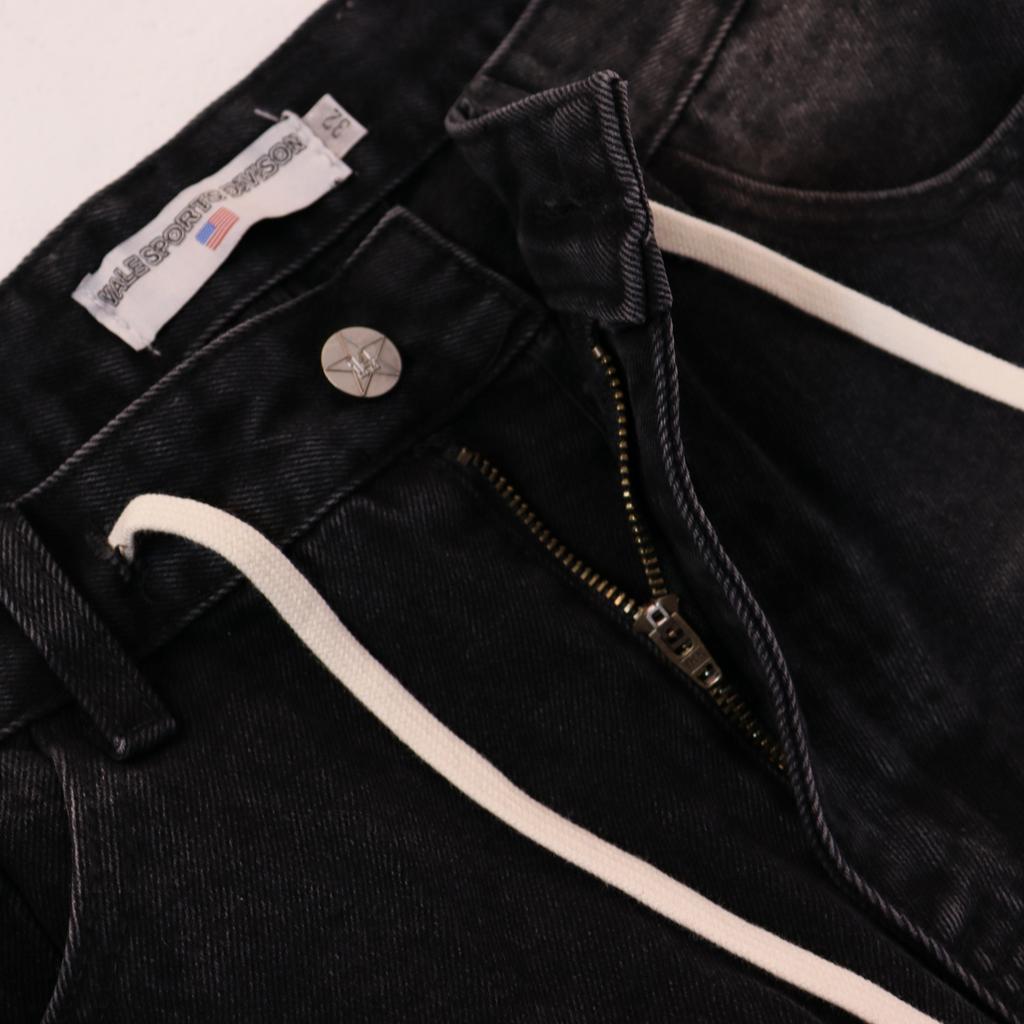 Men's Side Gradient Rhinestone Denim Shorts, Vintage Hip Hop Street Loose Drawstring Knee Length Shorts
