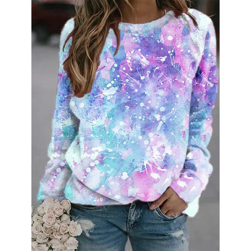European And American Style 2024 New Round Neck Sweatshirt With Colorful Printed Contrasting Shoulder SleevesWA2