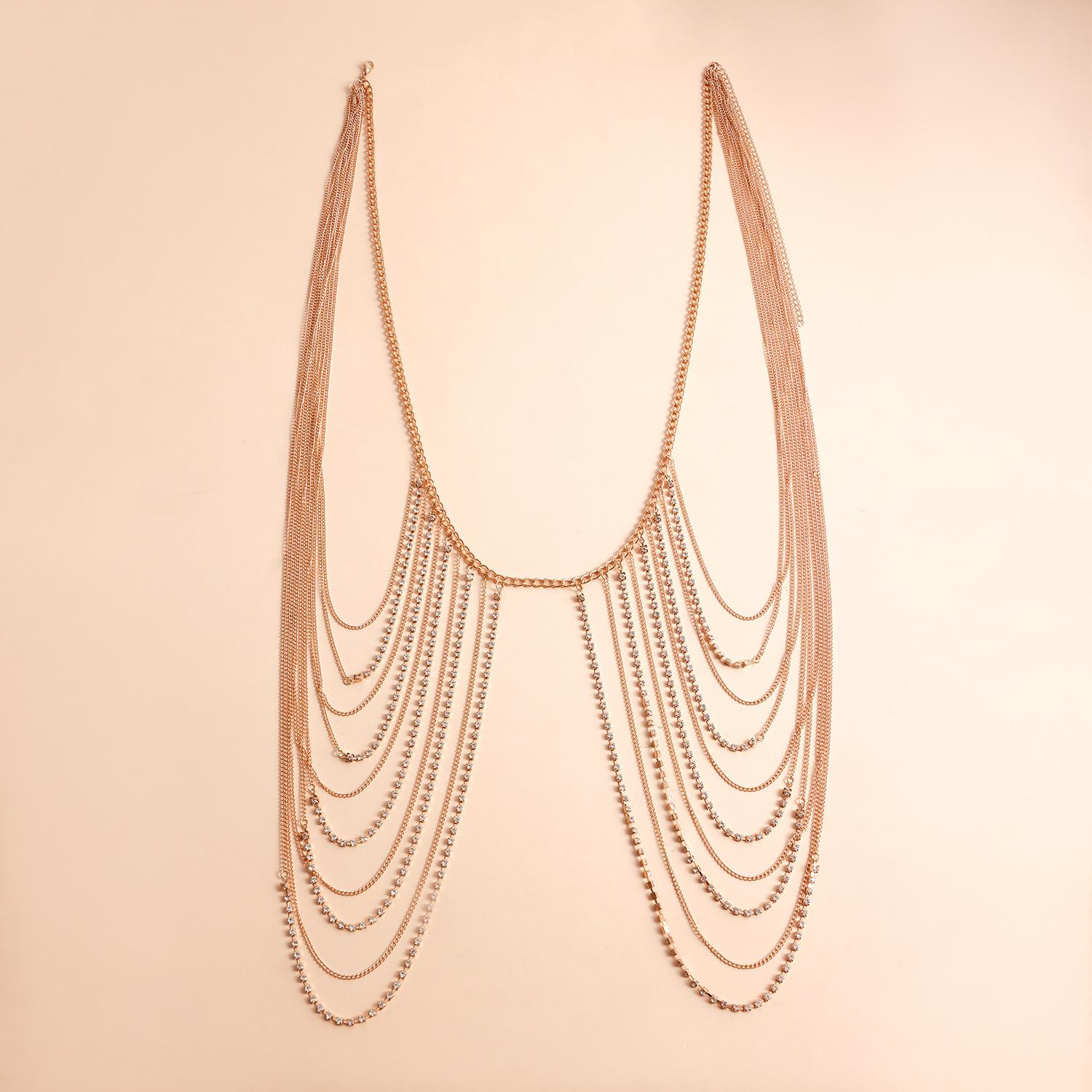 European and American trend accessories multi-layer rhinestone body chain sexy hollow waist chain nightclub party diamond chain body chain