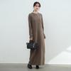 Autumn-Winter Japanese Style Brushed Wool Round Neck Long Sleeve Slimming Warm Dress for Women