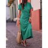 Summer Women's Elegant Long Dress, O Neck Short Sleeve Waist Tie Maxi Dress, European American Style Casual Party Long Dress