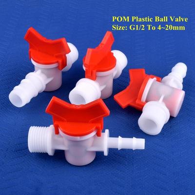 5pcs POM Ball Valve G1/8" 1/4" 1/2" 3/4" To 4~25mm Barb Valve Garden Water Flow Control Valve Aquarium Tank Water Circulation Valve Hose Joint