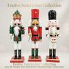 Christmas Nutcrackers Decoration in Solid Wood with a Square Base for Entryway, Mantel, Shelf, or Desk Display