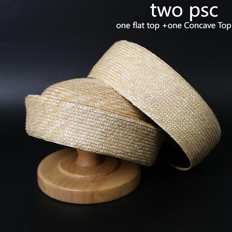 Ins Luxury 100% Natural Straw Berets Women French Hand Woven Sun Hat Concave Shape Flat Top Beach Caps Church Derby Pillbox Hat