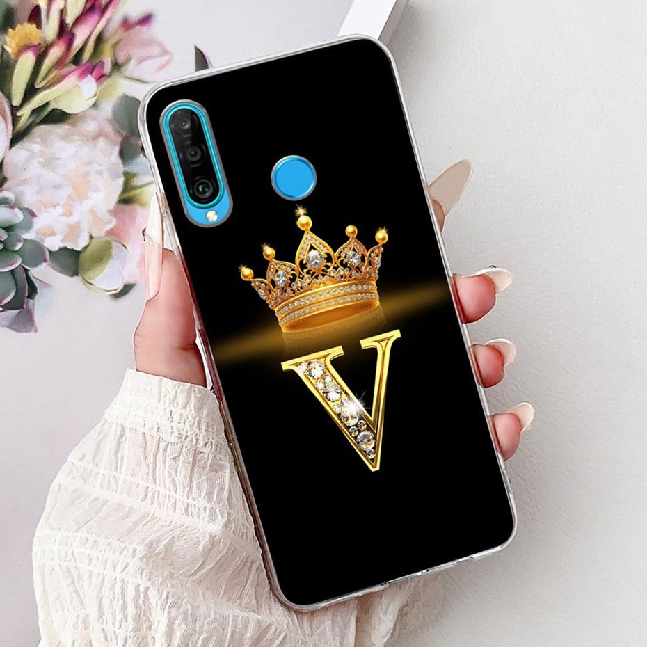 Fashion Crown Initial Letter Case For Huawei P30 Lite P30 Pro Soft Silicone TPU Cover For Huawei P30lite P 30 P30Pro Phone Cases