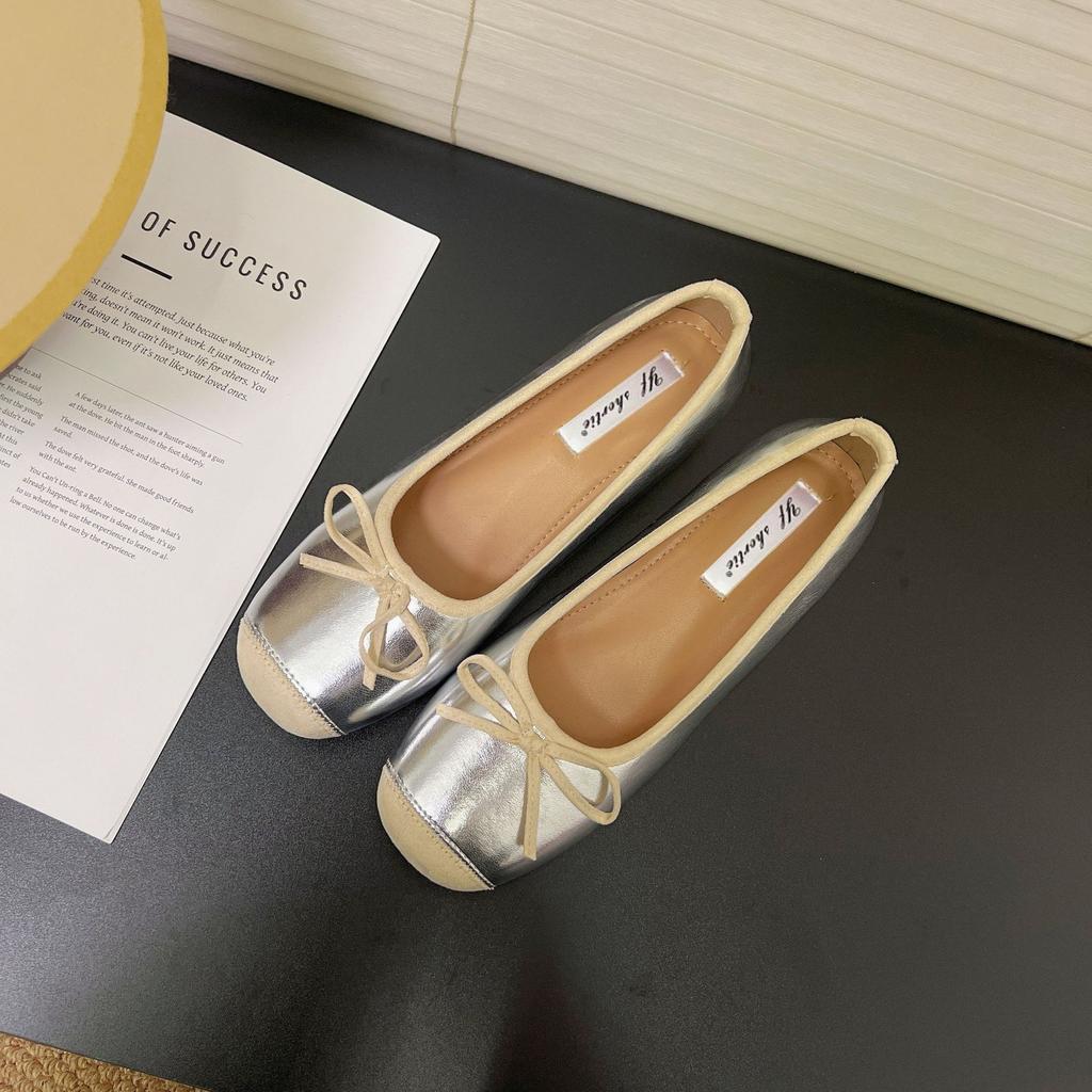 Höhenzunahme 5cm Wildleder Schleife runder Kopf flacher Mund Einzelne Schuhe Damen 25 Frühling neu retro Ein-Pedal flache Ballerinas
