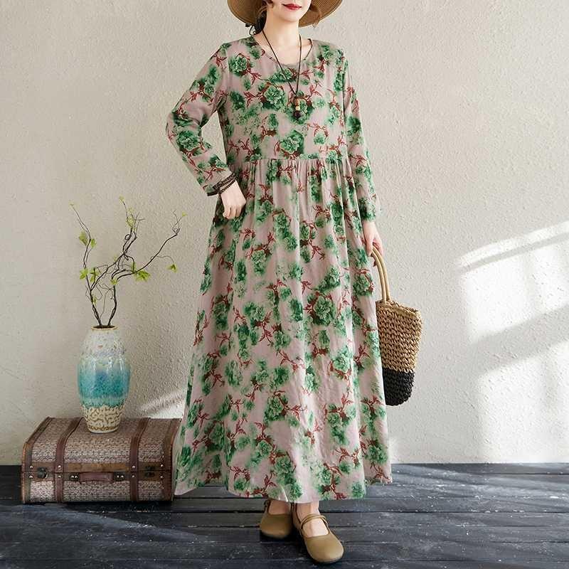 New Floral Vacation Style Travel Round Neck Vintage Dresses