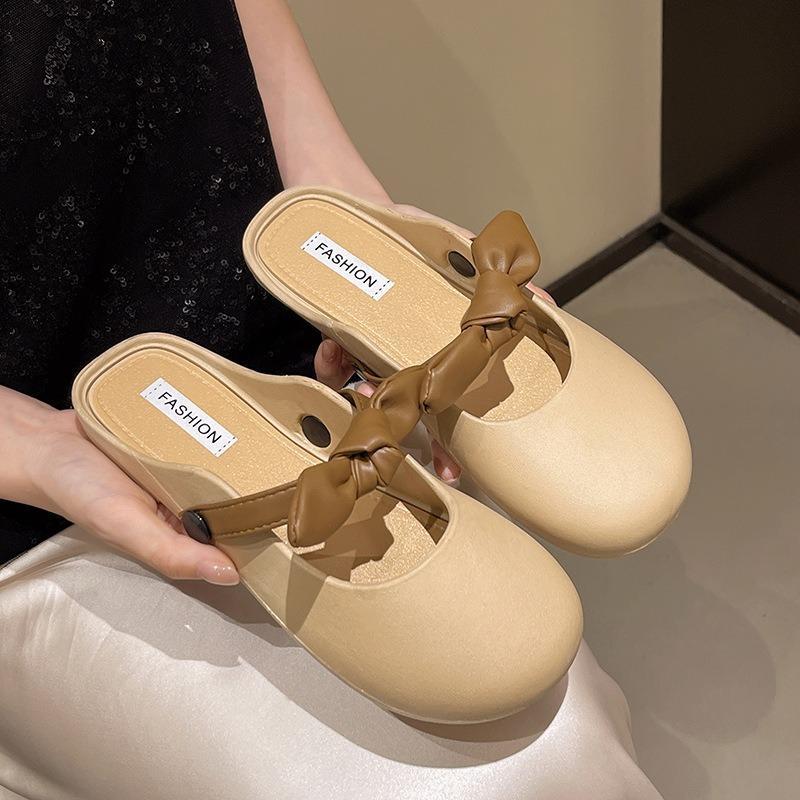 Baotou half slippers outer wear summer women's new gentle bow one pedal lazy single shoes women