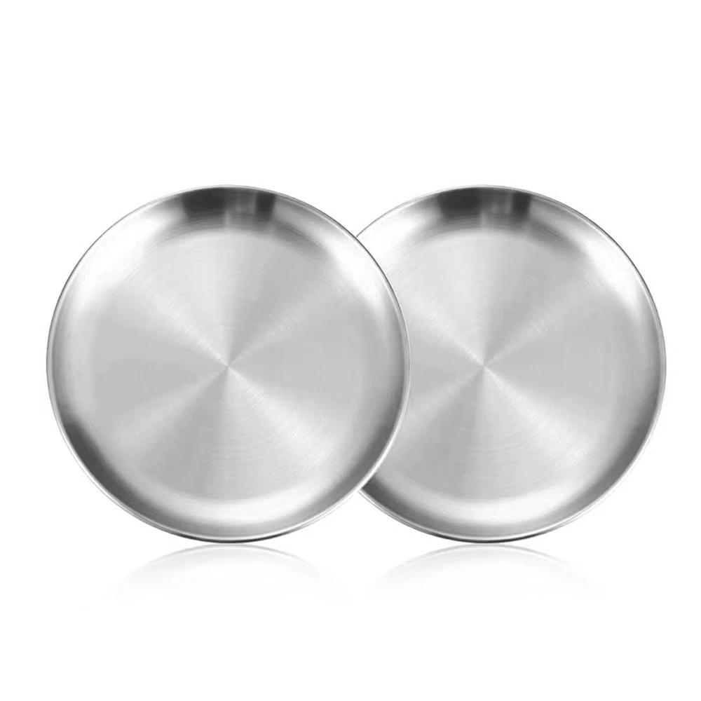 2 Pièces Acier Inoxydable Plat de Table Plateau de Camping Pique-nique Anti-salissure Cuisine Bar Vaisselle Plateau pour Fruits Snacks Gâteaux Accessoires de Cuisine