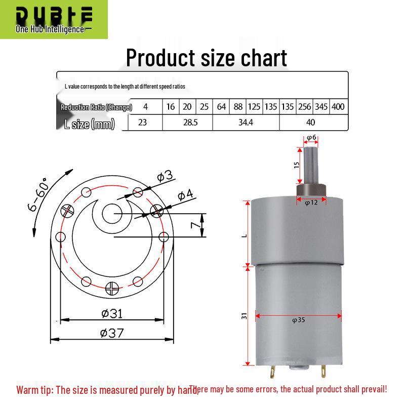 37GB3530 DC Geared Motor 12V/24V for Robotics, Parking Locks, Cookers, and Smart Toilets