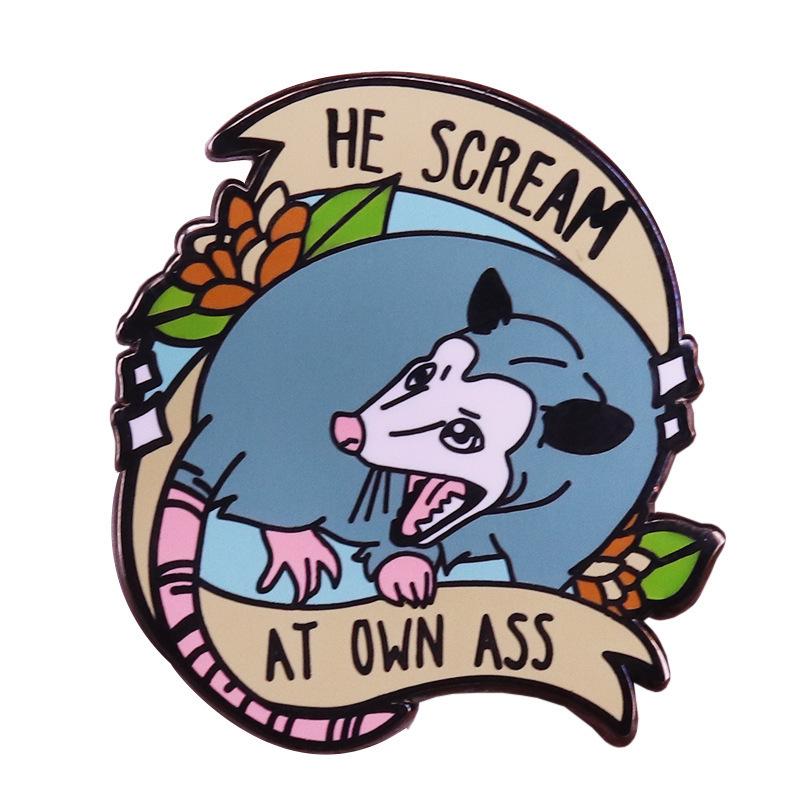 Screaming Mouse Brooch with Pastel Flower Design