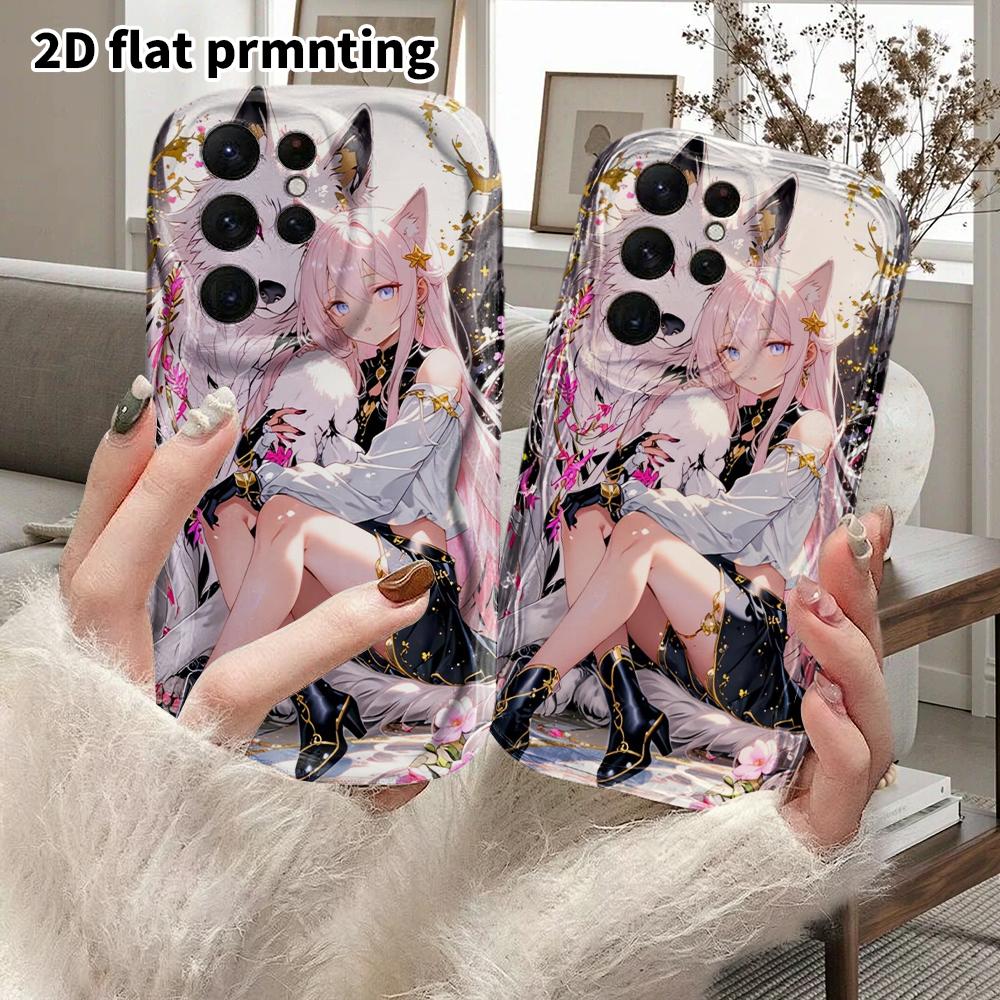 Phone Case: 2D Flat Samsung Galaxy A34 A35 M05 M06 S20 S22 S21 FE Plus 5G Protective Case, Couple Design, Fox Girl and White Wolf, Christmas and Hallo