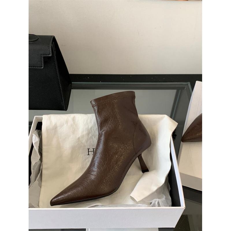 

2025 новая осенняя французская обувь с острым носком и тонким каблуком, тонкие ботильоны, детские темпераментные модные ботинки, маленькие ботинки 39