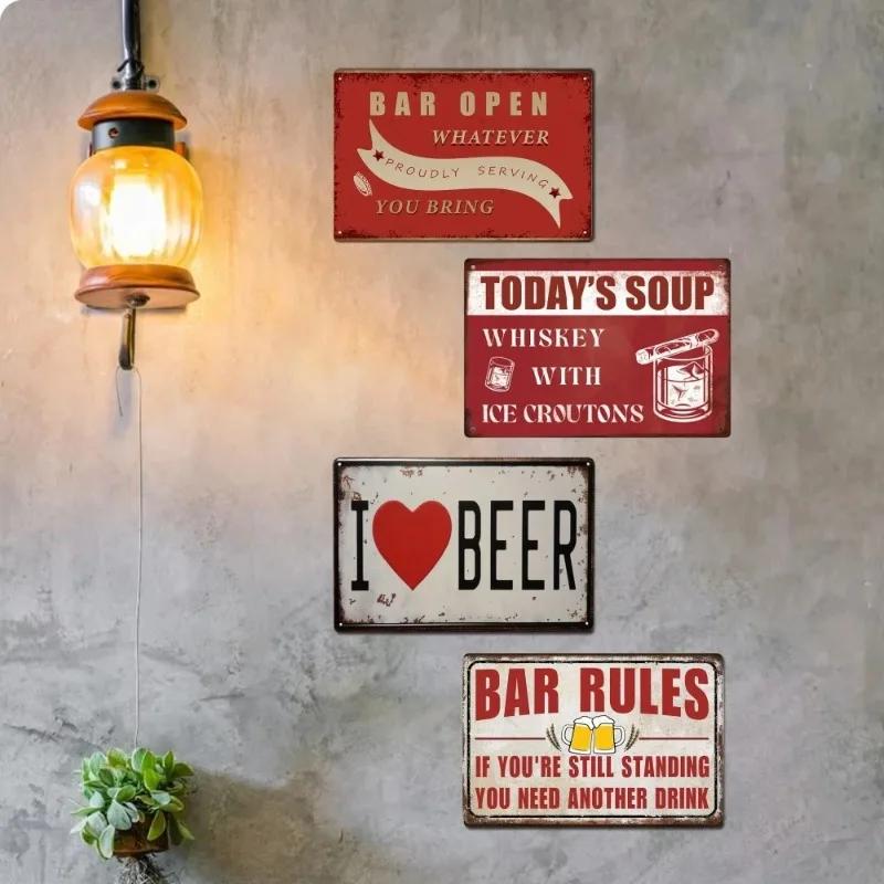 FJ Vintage Bar Signs Bar Decor Funny Bar Open Metal Signs for Home Bar Man Cave Decor Signs 20x30 Cm Retro Bar Metal Iron Signs