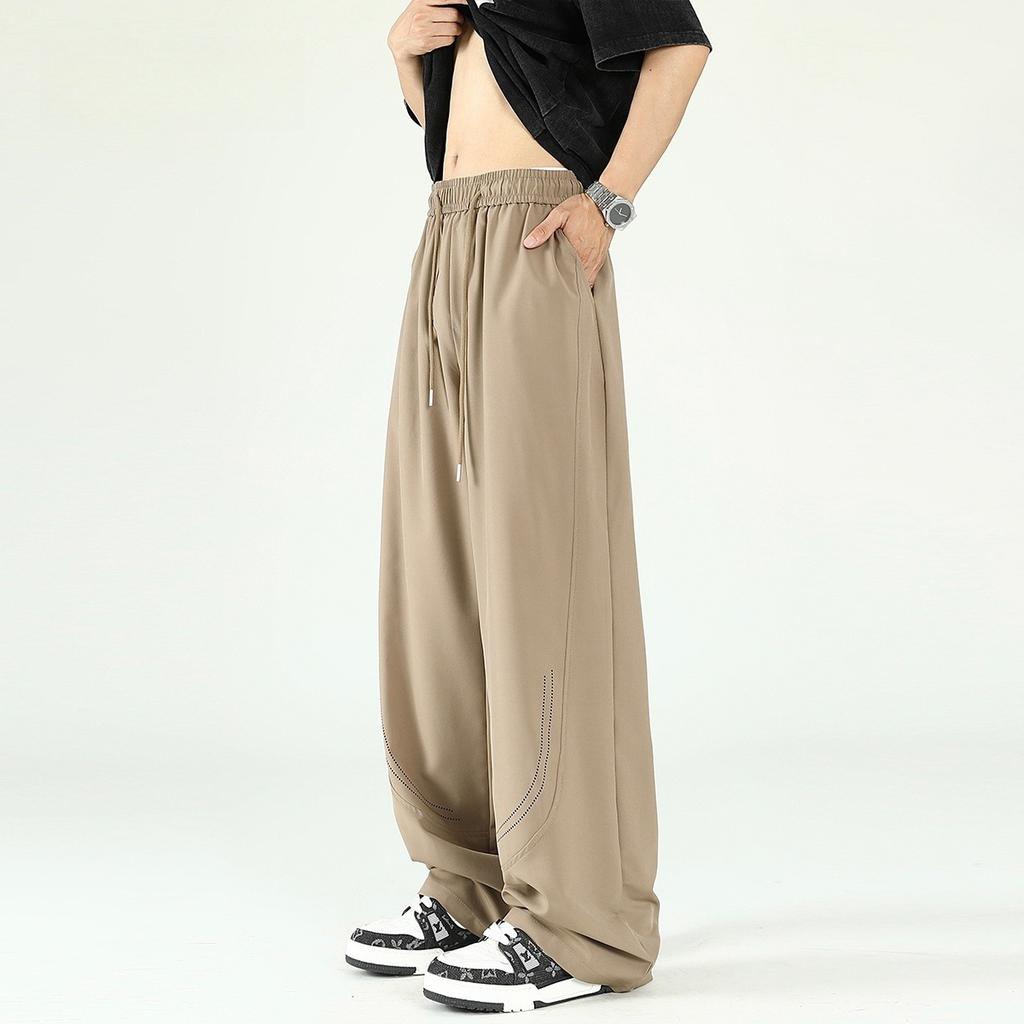 Khaki Quick-drying Ice Silk Cool Pants Men's and Women's Summer Thin Breathable Quick-drying Sports Scimitar Wide-leg Casual Pants