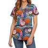 Women's Fashion V-Neck Short Sleeve Overalls With Pockets Christmas Printed Tops  Clothes