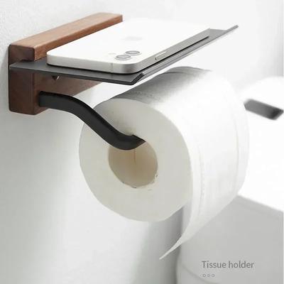 Holz Toilettenpapierhalter Badezimmer Wandmontage WC Papier Handyhalter Ablage Handtuchrollenablage Zubehör Rollenhalter Rollpapier