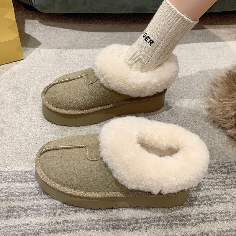 Fur Integrated Thick-soled Snow Boots Women's New Winter Piled Thickened Cotton Shoes Non-slip Warm Fluffy Shoes