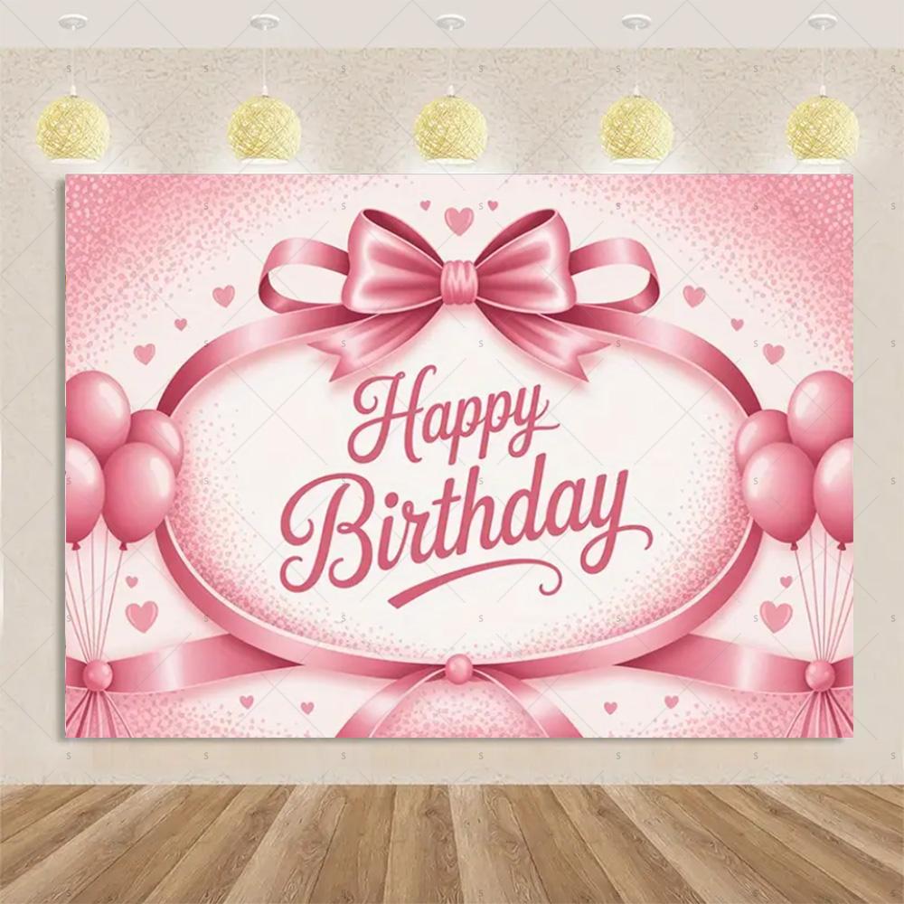Pink Bow Tie Background Banner Girls Birthday Party Decorations Balloon Flower Photography Backdrop Supplies Photo Shoot Props
