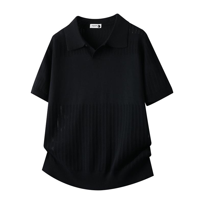 Lapel Ice Silk Short-sleeved Polo Shirt Knitted Short-sleeved Polo Shirt T-shirt Men's Casual Loose Shirt Top