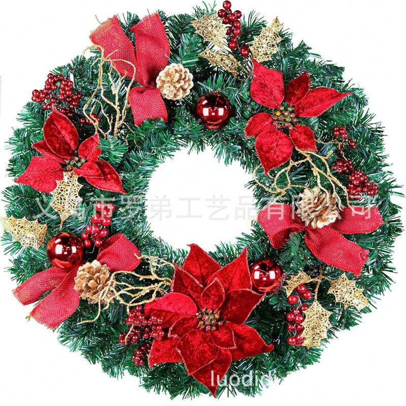 Christmas Decorations Set: LED String Lights Red Poinsettia Flowers Wreath Door Hanging Home Festive Interior