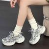 Thick-soled Heightening Dad Shoes Women's Autumn New Leather Mesh Breathable Small Casual Sports Shoes