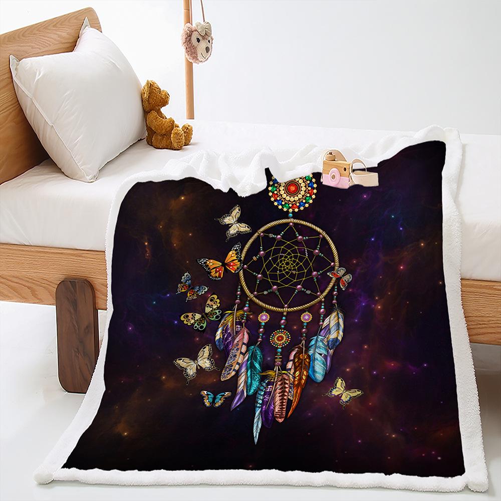 2D Digital Printed Cover Blanket Dream Catcher Animal Thickened Lamb Fleece Crystal Fleece Blanket