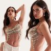 Lanț de corp cu mărgele și ciucuri Bralette la modă pentru îmbrăcămintea de vară pe plajă pentru femei Ham cu bijuterii pentru corp cu mărgele Top bustieră