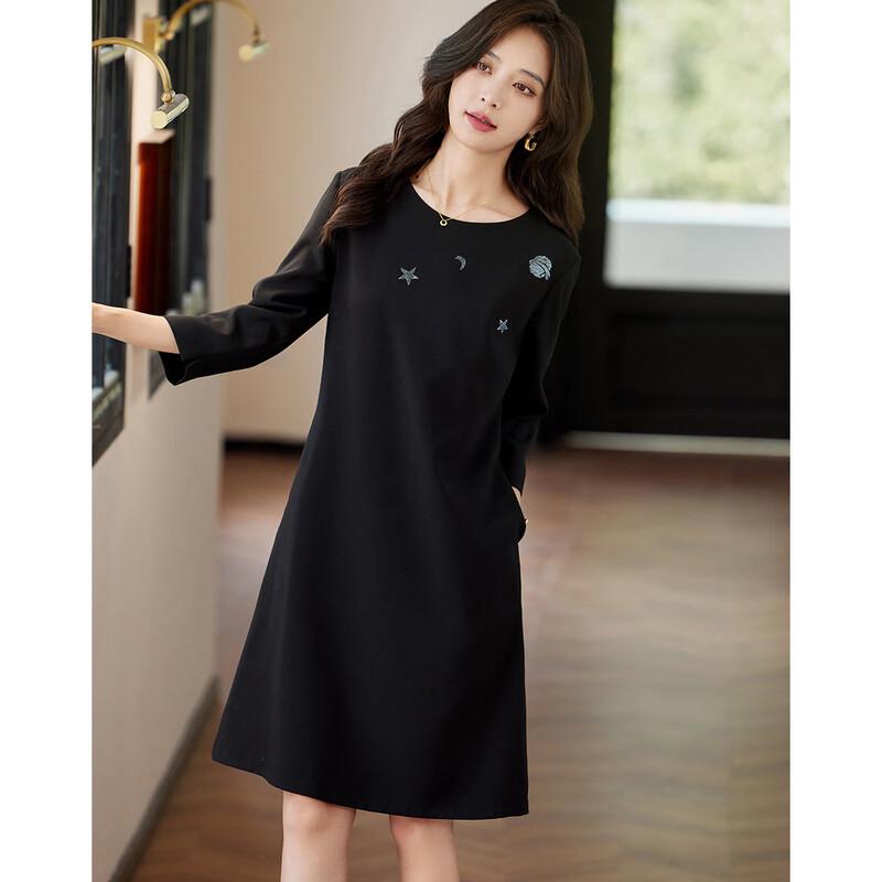 Demana Women's Round Neck 3/4 Sleeve Midi Dress