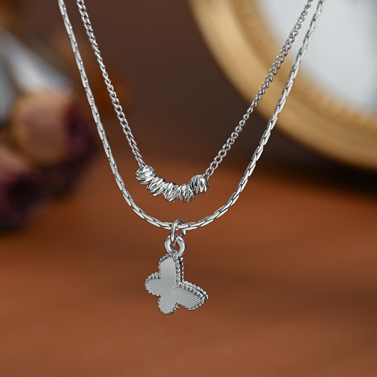 New 925 Sterling Silver Double Layer Butterfly Necklace Simple Women Pendant Personalized Choker Birthday Gift Exquisite Jewelry