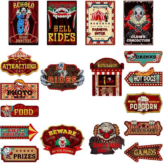 Harloon 18 Pcs Circus Party Signs Halloween Circus Sign Decor Circus Carnival Posters Circus Theme Cutouts Vintage Circus Party Decoration for